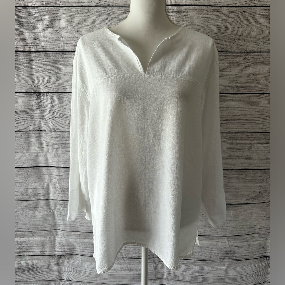 Orvis 100% cotton white popover blouse size XL